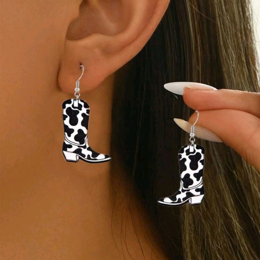 Cow Print Boot Earrings